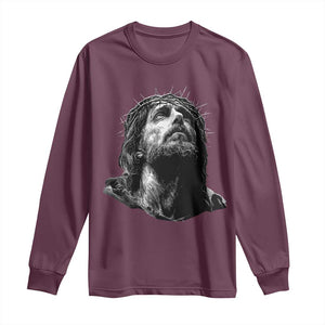 Jesus Christ Religious Christian Faith Crown Of Thorns Long Sleeve Shirt TS11 Maroon Print Your Wear
