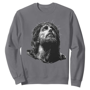 Jesus Christ Religious Christian Faith Crown Of Thorns Sweatshirt TS11 Charcoal Print Your Wear