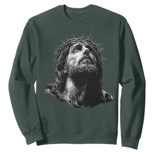Jesus Christ Religious Christian Faith Crown Of Thorns Sweatshirt TS11 Dark Forest Green Print Your Wear