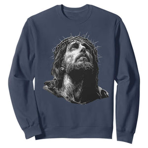 Jesus Christ Religious Christian Faith Crown Of Thorns Sweatshirt TS11 Navy Print Your Wear