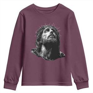 Jesus Christ Religious Christian Faith Crown Of Thorns Youth Sweatshirt TS11 Maroon Print Your Wear