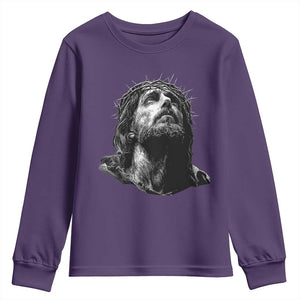 Jesus Christ Religious Christian Faith Crown Of Thorns Youth Sweatshirt TS11 Purple Print Your Wear