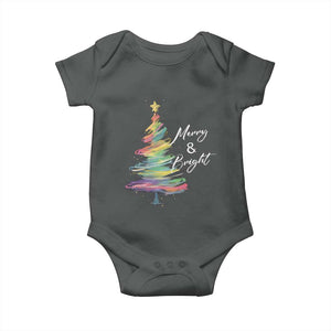 Christmas Baby Onesie Merry And Bright Colorful Xmas Tree TS11 Dark Heather Print Your Wear