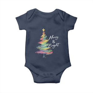 Christmas Baby Onesie Merry And Bright Colorful Xmas Tree TS11 Navy Print Your Wear