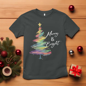 Christmas T Shirt Merry And Bright Colorful Xmas Tree TS11 Dark Heather Print Your Wear