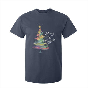 Christmas T Shirt For Kid Merry And Bright Colorful Xmas Tree TS11 Navy Print Your Wear