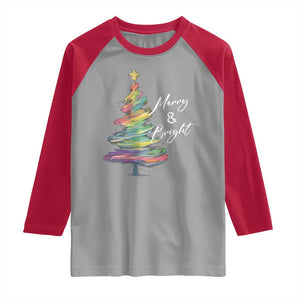 Christmas Raglan Shirt Merry And Bright Colorful Xmas Tree TS11 Sport Gray Red Print Your Wear
