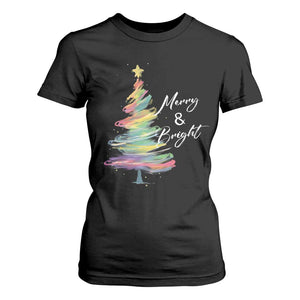 Christmas T Shirt For Women Merry And Bright Colorful Xmas Tree TS11 Black Print Your Wear