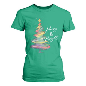 Christmas T Shirt For Women Merry And Bright Colorful Xmas Tree TS11 Irish Green Print Your Wear