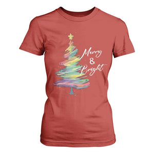Christmas T Shirt For Women Merry And Bright Colorful Xmas Tree TS11 Red Print Your Wear