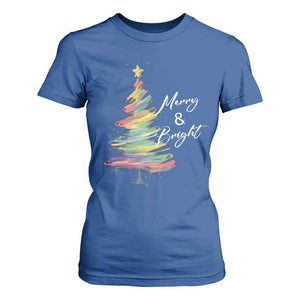 Christmas T Shirt For Women Merry And Bright Colorful Xmas Tree TS11 Royal Blue Print Your Wear
