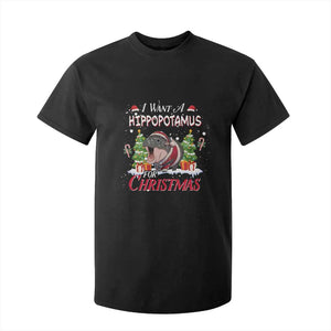 Funny Moo Deng Christmas T Shirt For Kid I Want A Hippopotamus For Christmas Santa Baby Pygmy TS11 Black Print Your Wear