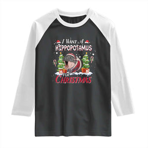 Funny Moo Deng Christmas Raglan Shirt I Want A Hippopotamus For Christmas Santa Baby Pygmy TS11 Black White Print Your Wear