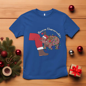 Funny Moo Deng Christmas T Shirt Become Ungovernable Reindeer Xmas Santa TS11 Royal Blue Print Your Wear