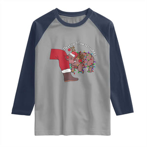 Funny Moo Deng Christmas Raglan Shirt Become Ungovernable Reindeer Xmas Santa TS11 Sport Gray Navy Print Your Wear