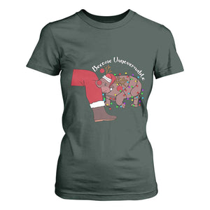 Funny Moo Deng Christmas T Shirt For Women Become Ungovernable Reindeer Xmas Santa TS11 Dark Forest Green Print Your Wear
