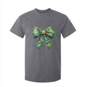 Funny Christmas Coquette T Shirt For Kid Green Xmas Tree Bow TS11 Charcoal Print Your Wear