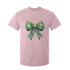 Funny Christmas Coquette T Shirt For Kid Green Xmas Tree Bow TS11 Light Pink Print Your Wear