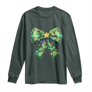Funny Christmas Coquette Long Sleeve Shirt Green Xmas Tree Bow TS11 Dark Forest Green Print Your Wear