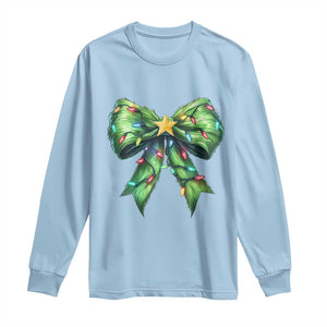 Funny Christmas Coquette Long Sleeve Shirt Green Xmas Tree Bow TS11 Light Blue Print Your Wear