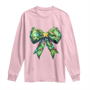 Funny Christmas Coquette Long Sleeve Shirt Green Xmas Tree Bow TS11 Light Pink Print Your Wear