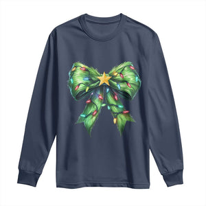 Funny Christmas Coquette Long Sleeve Shirt Green Xmas Tree Bow TS11 Navy Print Your Wear
