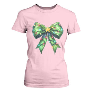 Funny Christmas Coquette T Shirt For Women Green Xmas Tree Bow TS11 Light Pink Print Your Wear