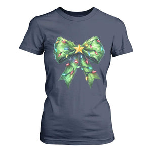 Funny Christmas Coquette T Shirt For Women Green Xmas Tree Bow TS11 Navy Print Your Wear