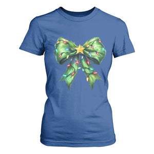 Funny Christmas Coquette T Shirt For Women Green Xmas Tree Bow TS11 Royal Blue Print Your Wear