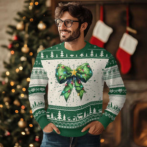 Funny Xmas Coquette Ugly Christmas Sweater Green Xmas Tree Bow TS11 Green Print Your Wear