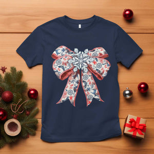 Funny Toile Folk Art Scandinavian Coquette Bow Christmas T Shirt TS11 Navy Print Your Wear