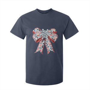 Funny Toile Folk Art Scandinavian Coquette Bow Christmas T Shirt For Kid TS11 Navy Print Your Wear