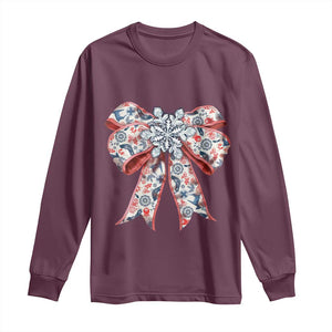Funny Toile Folk Art Scandinavian Coquette Bow Christmas Long Sleeve Shirt TS11 Maroon Print Your Wear