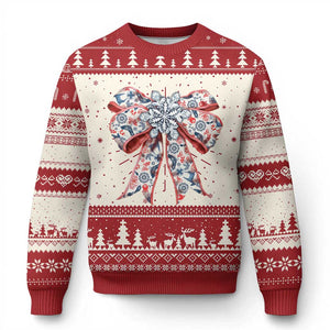 Funny Toile Folk Art Scandinavian Coquette Bow Xmas Ugly Christmas Sweater TS11 Red Print Your Wear
