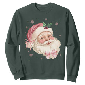 Christmas Coquette Pink Santa Bow Sweatshirt TS11 Dark Forest Green Print Your Wear