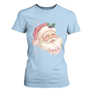 Christmas Coquette Pink Santa Bow T Shirt For Women TS11 Light Blue Print Your Wear
