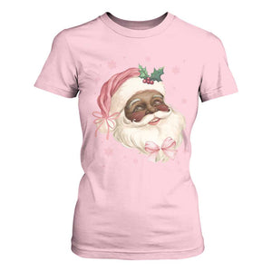 Christmas Coquette Pink Black Santa Bow T Shirt For Women TS11 Light Pink Print Your Wear