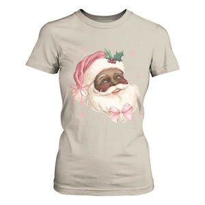 Christmas Coquette Pink Black Santa Bow T Shirt For Women TS11 Sand Print Your Wear