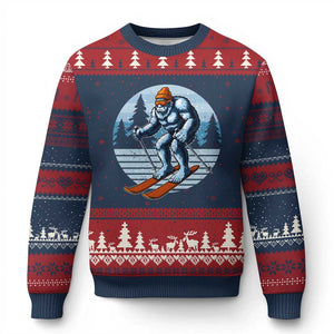 Funny Skiing Bigfoot Ski Winter Sport Yeti Snowboarder Skier Ugly Christmas Sweater TS11 Navy Red Print Your Wear