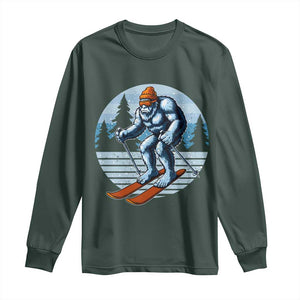 Funny Skiing Bigfoot Ski Winter Sport Yeti Snowboarder Skier Long Sleeve Shirt TS11 Dark Forest Green Print Your Wear
