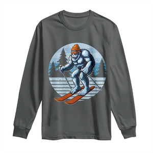 Funny Skiing Bigfoot Ski Winter Sport Yeti Snowboarder Skier Long Sleeve Shirt TS11 Dark Heather Print Your Wear