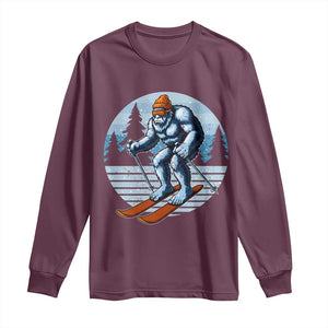 Funny Skiing Bigfoot Ski Winter Sport Yeti Snowboarder Skier Long Sleeve Shirt TS11 Maroon Print Your Wear
