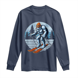 Funny Skiing Bigfoot Ski Winter Sport Yeti Snowboarder Skier Long Sleeve Shirt TS11 Navy Print Your Wear