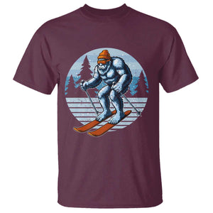 Funny Skiing Bigfoot Ski Winter Sport Yeti Snowboarder Skier T Shirt TS11 Maroon Print Your Wear