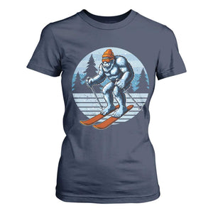 Funny Skiing Bigfoot Ski Winter Sport Yeti Snowboarder Skier T Shirt For Women TS11 Navy Print Your Wear
