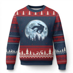 Snowboard Moon Snowboarding Winter Sports Ugly Christmas Sweater TS11 Navy Red Print Your Wear