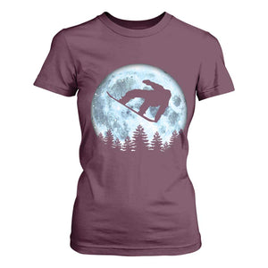 Snowboard Moon Snowboarding Winter Sports T Shirt For Women TS11 Maroon Print Your Wear