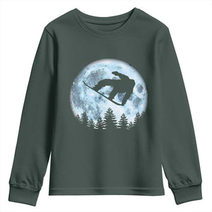 Snowboard Moon Snowboarding Winter Sports Youth Sweatshirt TS11 Dark Forest Green Print Your Wear