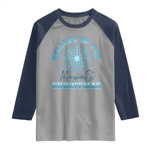 Believe In The Magic Of Christmas Raglan Shirt Xmas Snowflake TS11 Sport Gray Navy Print Your Wear