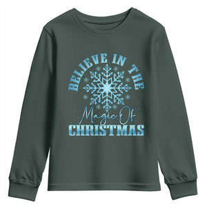 Believe In The Magic Of Christmas Youth Sweatshirt Xmas Snowflake TS11 Dark Forest Green Print Your Wear